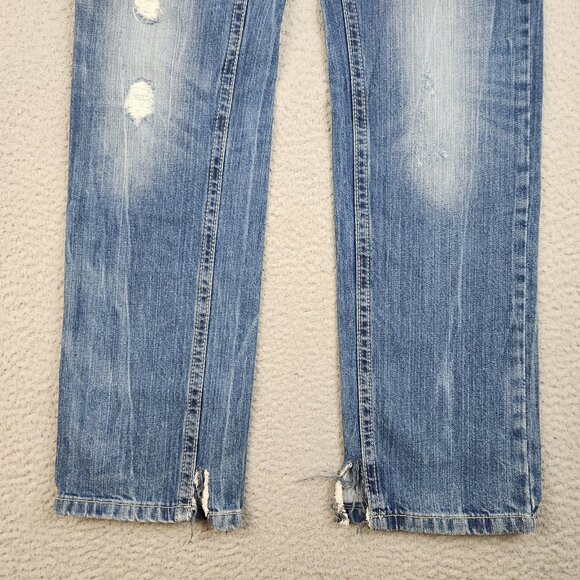 Men's Slim Fit Straight Leg Low Rise Blue Jeans Men's 30x32 Faded Distress Denim - Picture 7 of 14